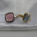 Sortija Turmalina azul grisacea Cabujon