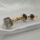 Sortija Turmalina azul grisacea Cabujon